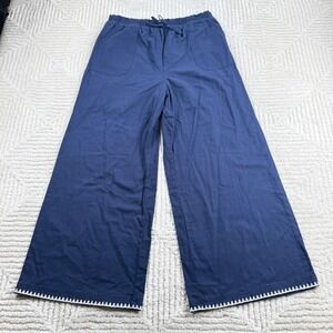 a loves a Wide Leg Pants Girls XL Navy Linen Boho Coastal Nautical Beach Resort